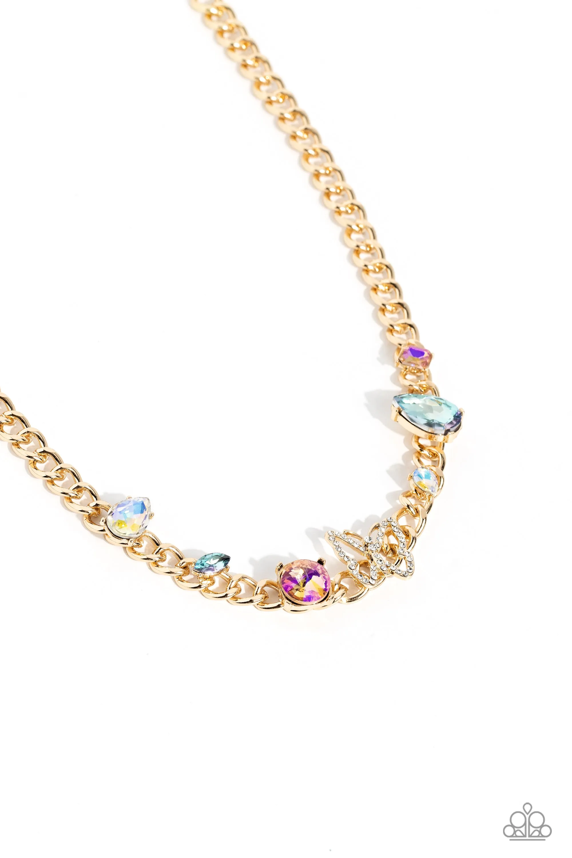 Storybook Succession - Gold - Iridescent Gem Butterfly Paparazzi Short Necklace - September 2023 Life of the Party Exclusive