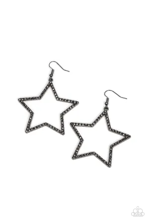 Supernova Sparkle - Black - Hematite Rhinestone Gunmetal Star Paparazzi Fishhook Earrings