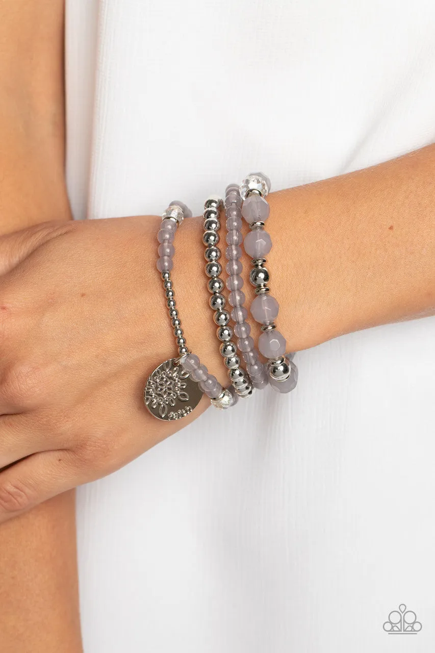 Surfer Style - Silver - Gray Faith Inspirational Flower Beaded Paparazzi Bracelet