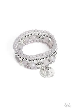 Surfer Style - Silver - Gray Faith Inspirational Flower Beaded Paparazzi Bracelet