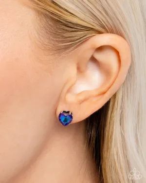 Sweetheart Stunner - Blue - UV Heart Gem Paparazzi Post Earrings