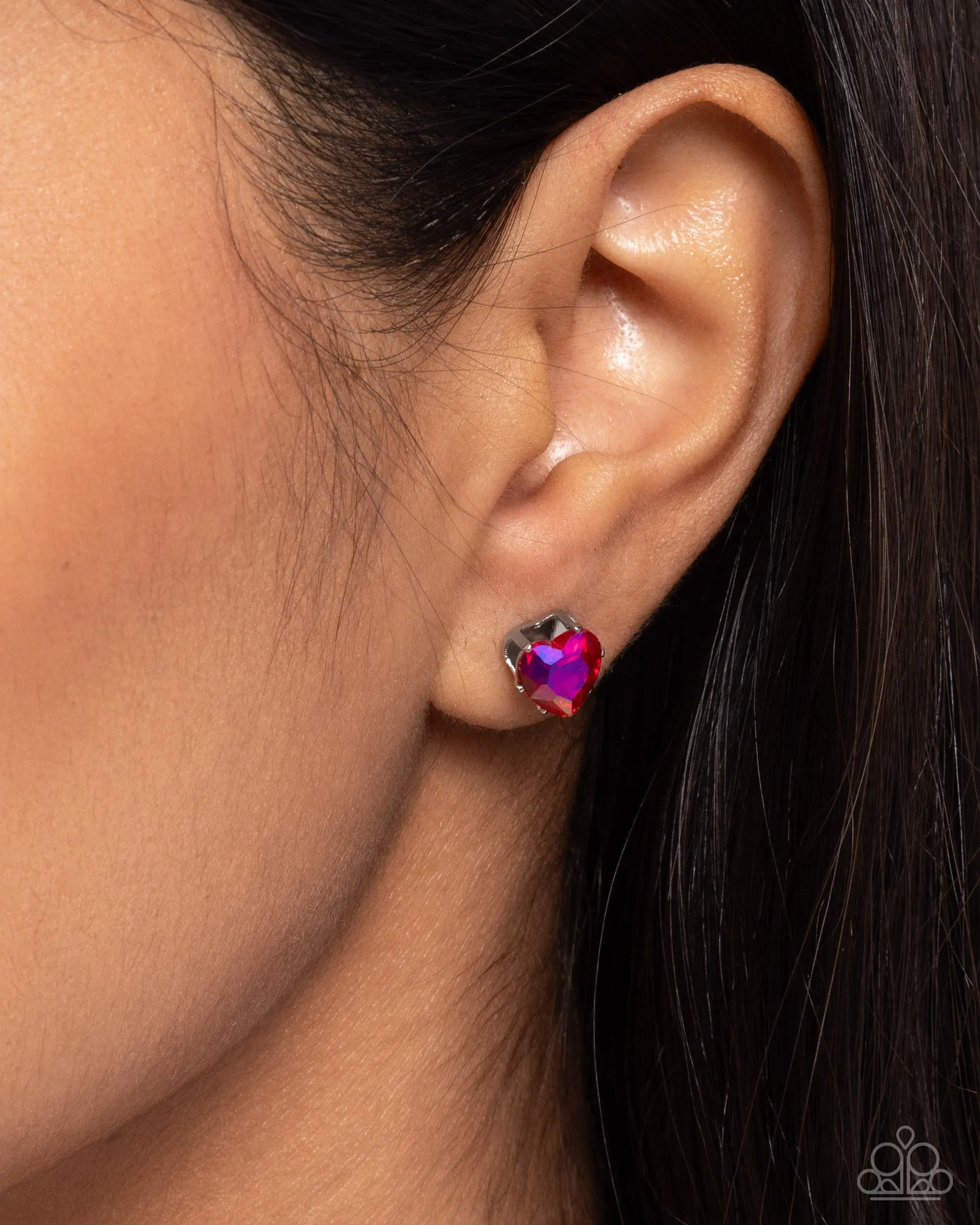 Sweetheart Stunner - Pink - Heart Gem Paparazzi Post Earrings