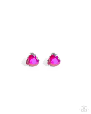 Sweetheart Stunner - Pink - Heart Gem Paparazzi Post Earrings