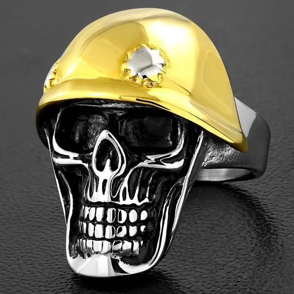 The 'Destroyer' Golden Helmet w/Bullet Holes Skull Ring (#507)