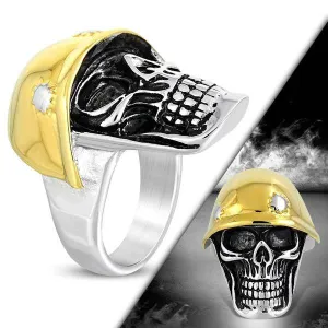 The 'Destroyer' Golden Helmet w/Bullet Holes Skull Ring (#507)