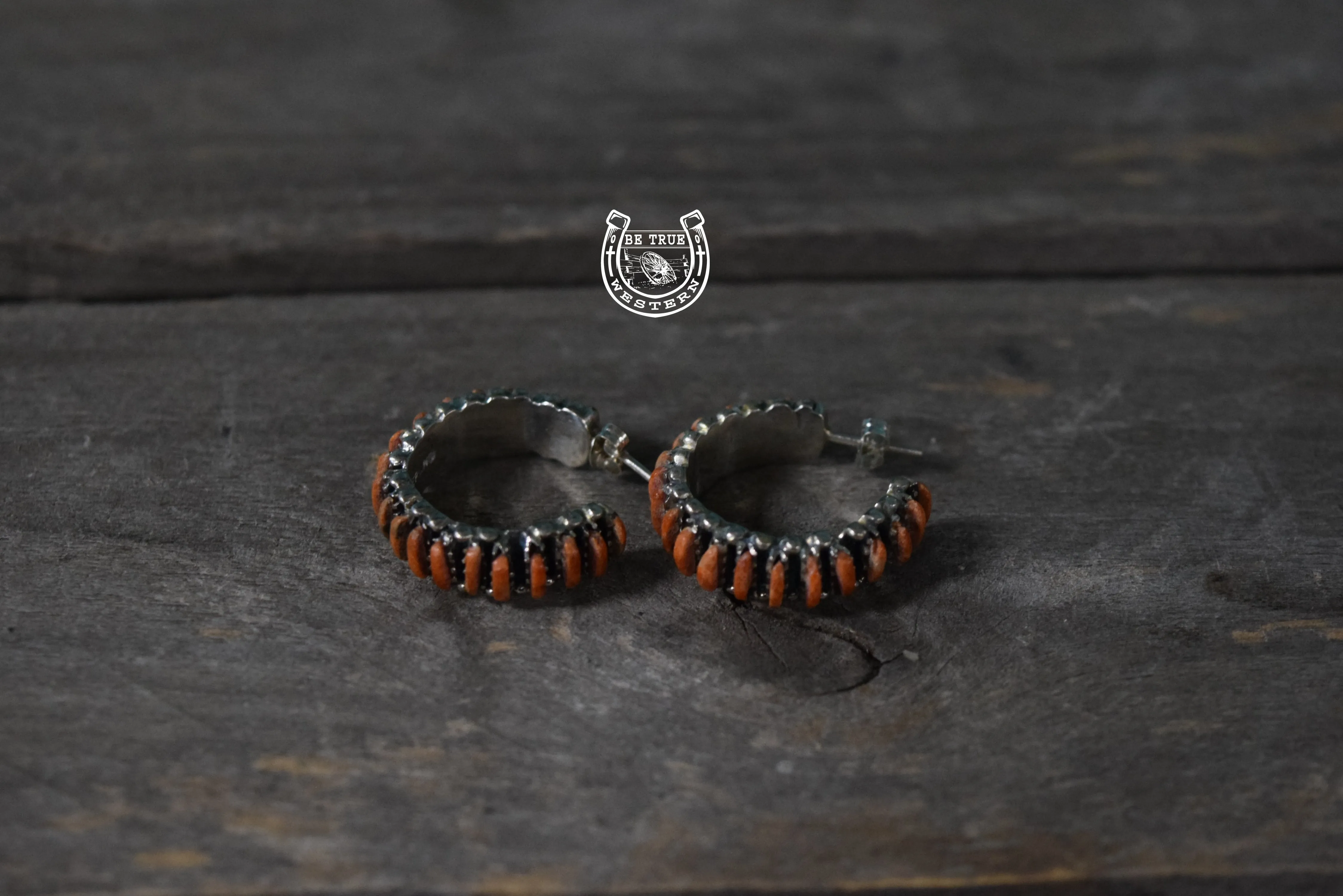 The Red-Orange Circular Sterling Silver Earrings