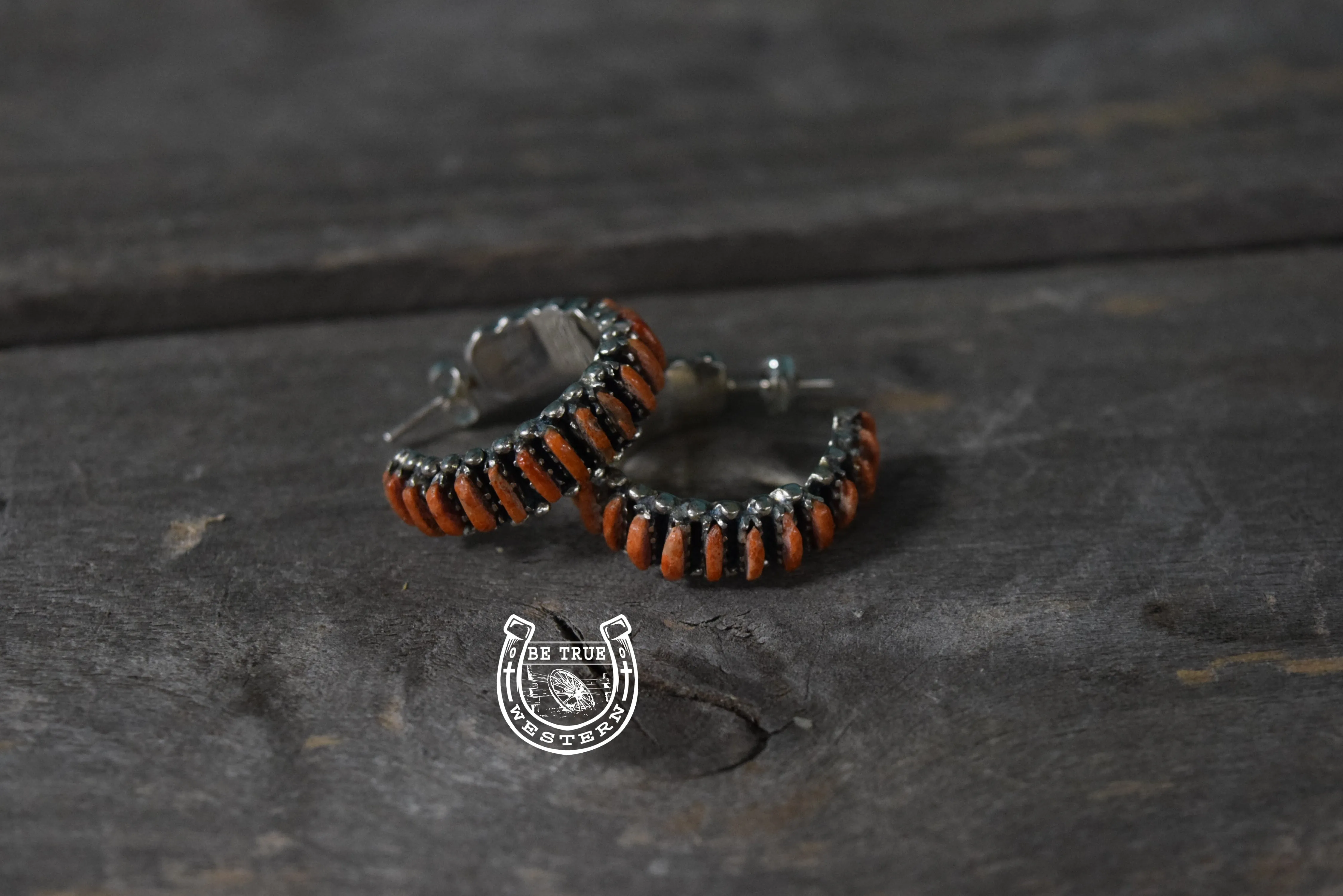 The Red-Orange Circular Sterling Silver Earrings