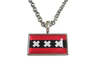 Thin Bordered Amsterdam Flag Pendant Necklace