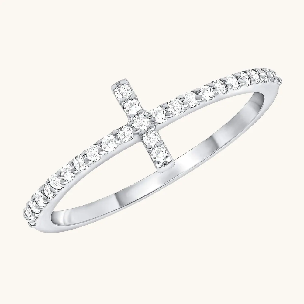 Thin Diamond Cross Ring