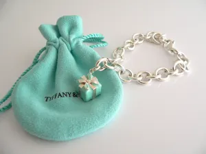 Tiffany & Co Silver Blue Enamel Gift Box Bracelet Bangle Charm Clasp Gift Pouch