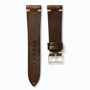 Time Tide Brown   Cream Stitch Vintage Leather Watch Strap