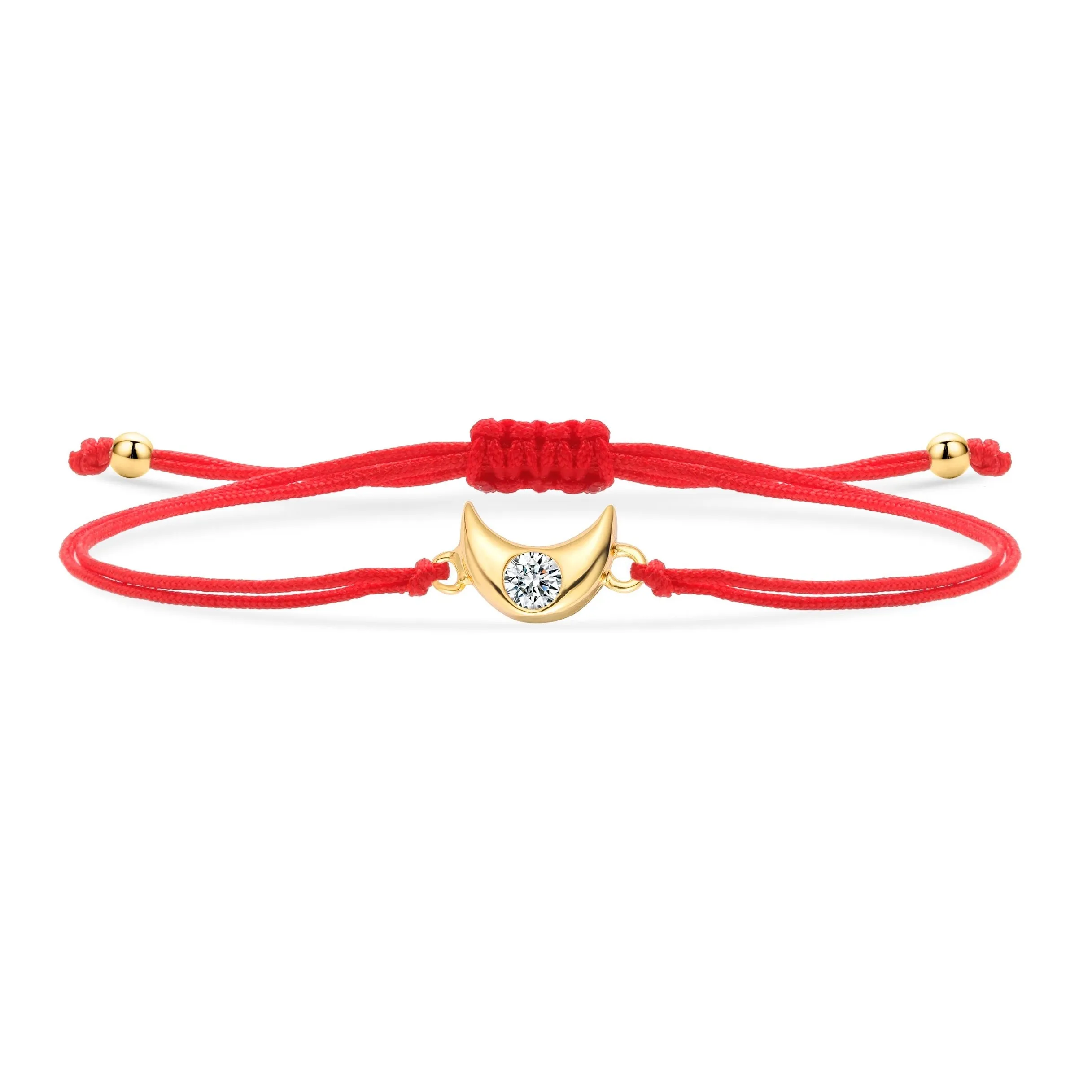 Tiny Gold Moon Charm Red String Protection Bracelet