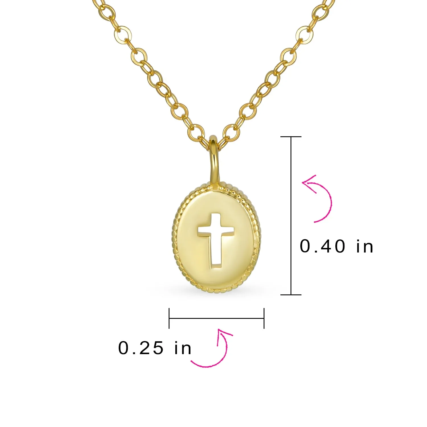 Tiny Petite Religious Cross Pendant Necklace 14K Gold Plated Silver Chain