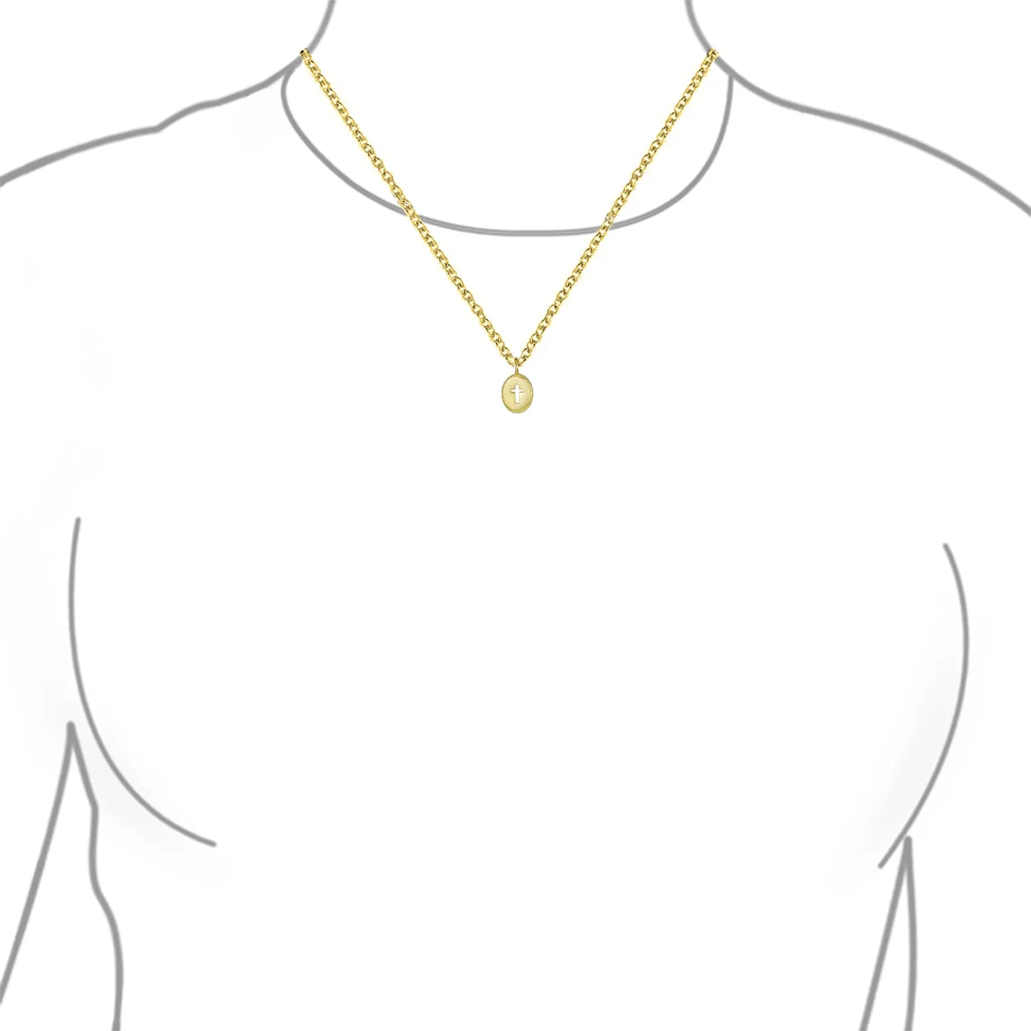 Tiny Petite Religious Cross Pendant Necklace 14K Gold Plated Silver Chain