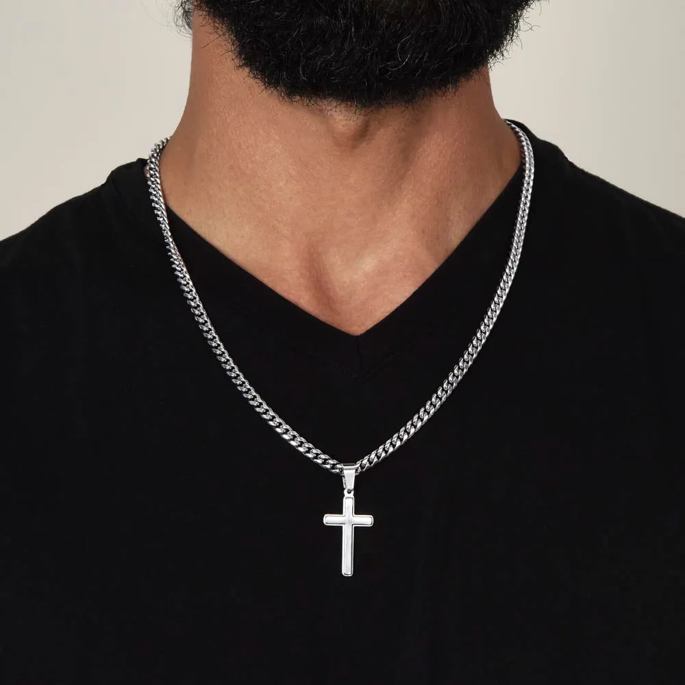 To My Son , Cross Necklace , Son Gift from Dad , Son Gift , Cuban chain, Lion Dad , Meaningful Message