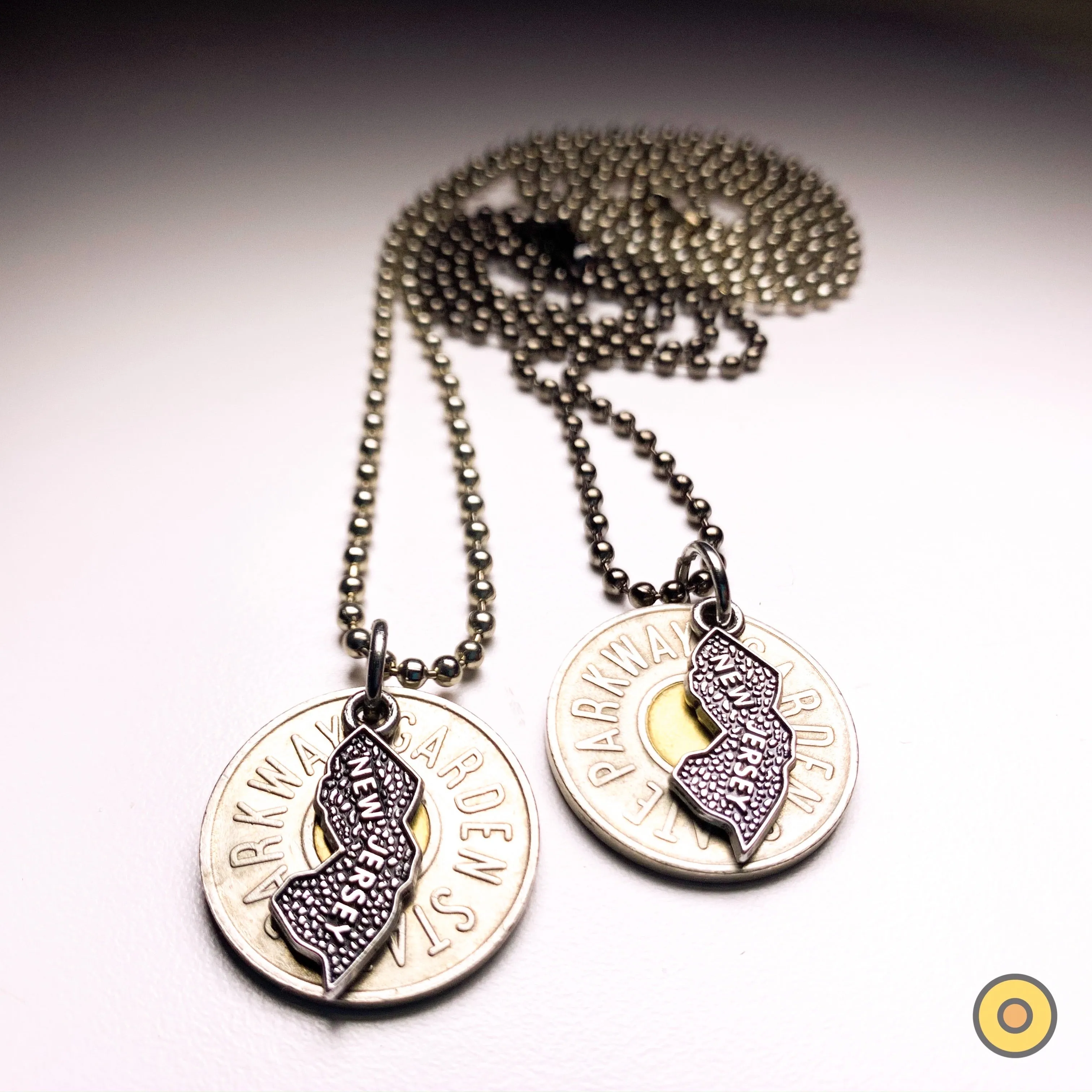 Token w/ NJ State Charm Ball Chain Necklace