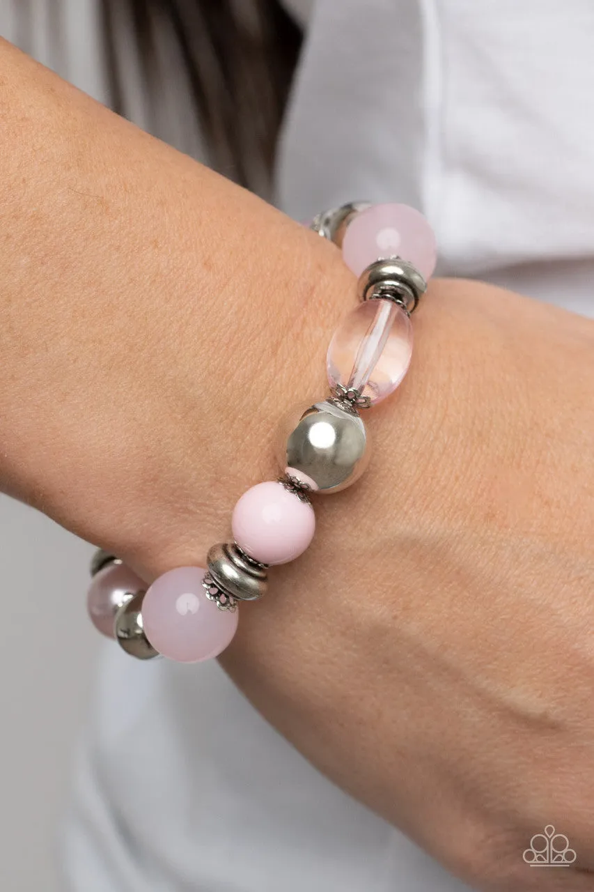 Tonal Takeover - Pink - Beads Pearls White Rhinestones Paparazzi Stretchy Bracelet