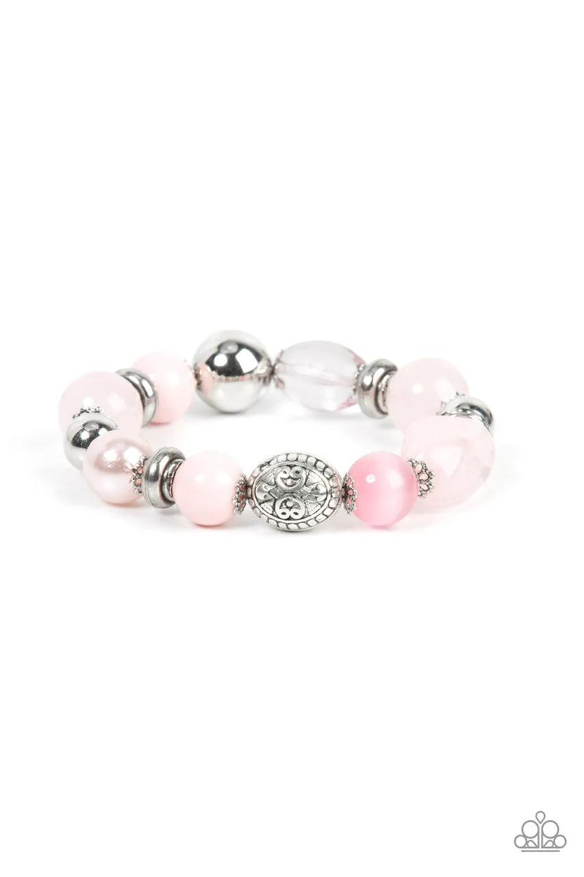 Tonal Takeover - Pink - Beads Pearls White Rhinestones Paparazzi Stretchy Bracelet