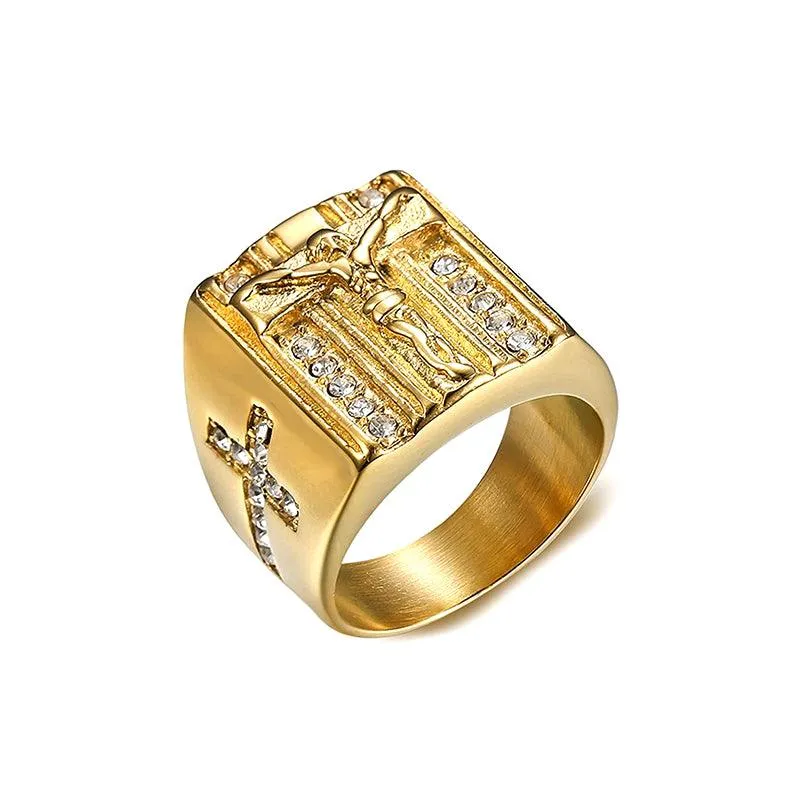 Trendolla Crystal Cubic Zirconia Christian Jesus Cross Ring Band Ring