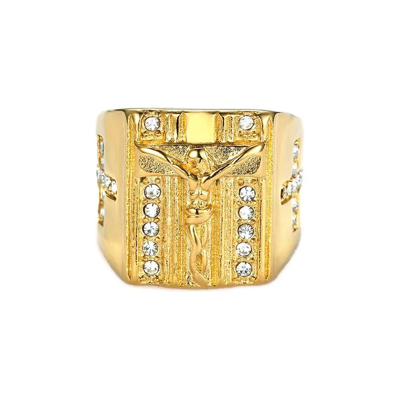Trendolla Crystal Cubic Zirconia Christian Jesus Cross Ring Band Ring