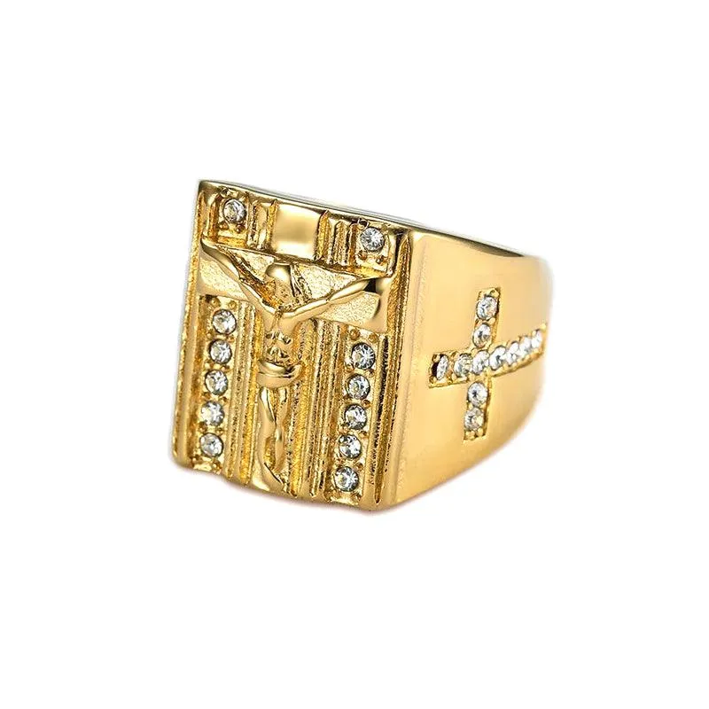Trendolla Crystal Cubic Zirconia Christian Jesus Cross Ring Band Ring