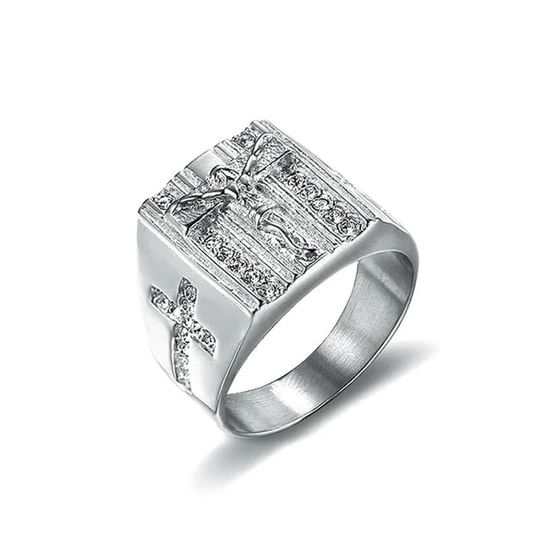 Trendolla Crystal Cubic Zirconia Christian Jesus Cross Ring Band Ring