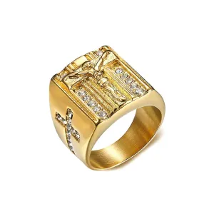 Trendolla Crystal Cubic Zirconia Christian Jesus Cross Ring Band Ring