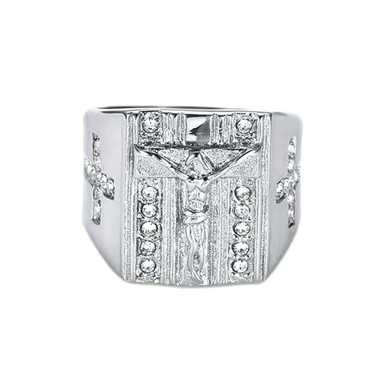 Trendolla Crystal Cubic Zirconia Christian Jesus Cross Ring Band Ring