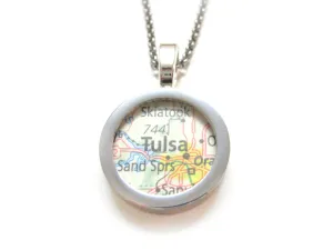 Tulsa Oklahoma Map Pendant Necklace