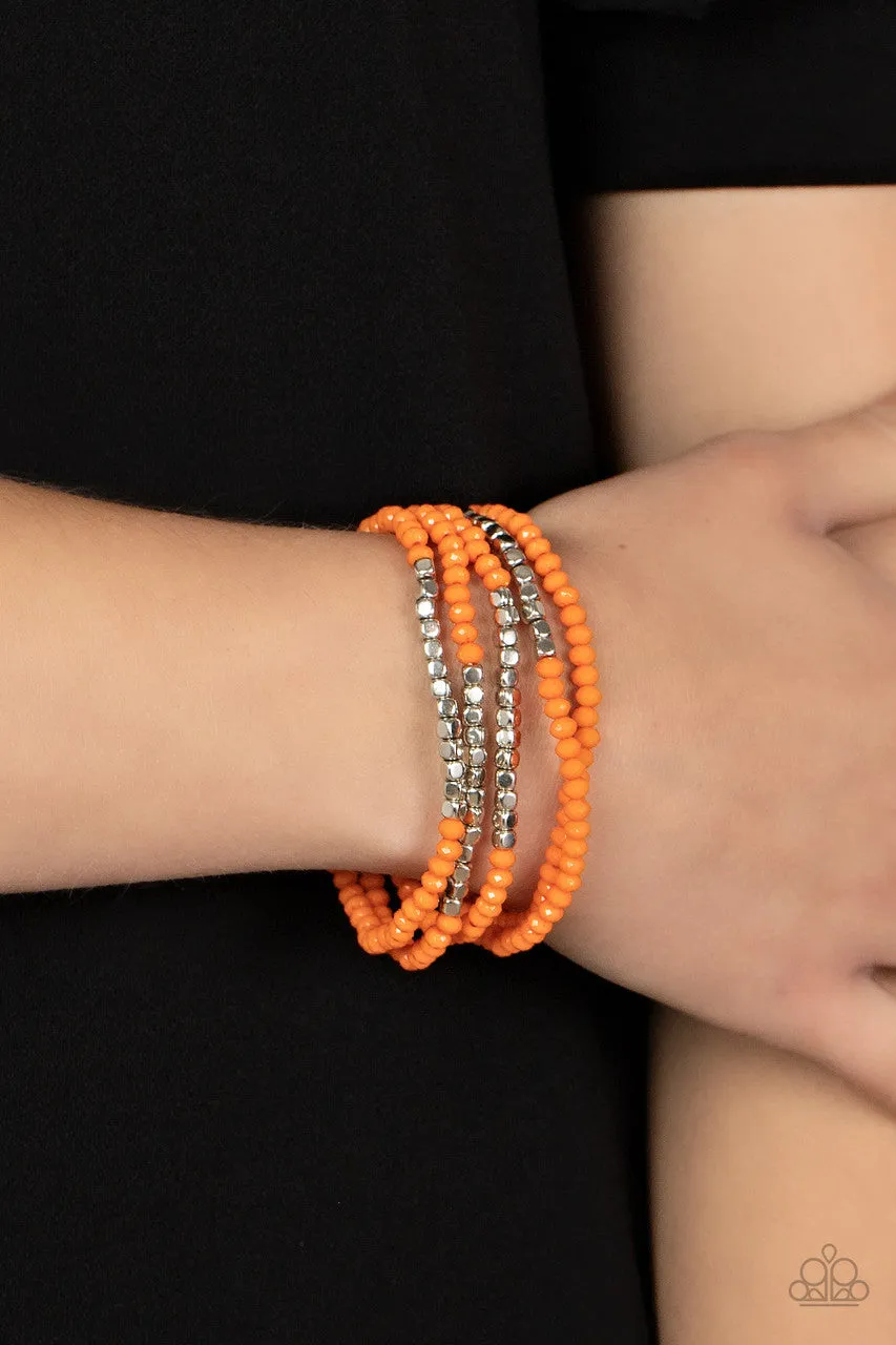 Tulum Trek - Orange - Faceted and Cube Bead Paparazzi Stretchy Bracelet