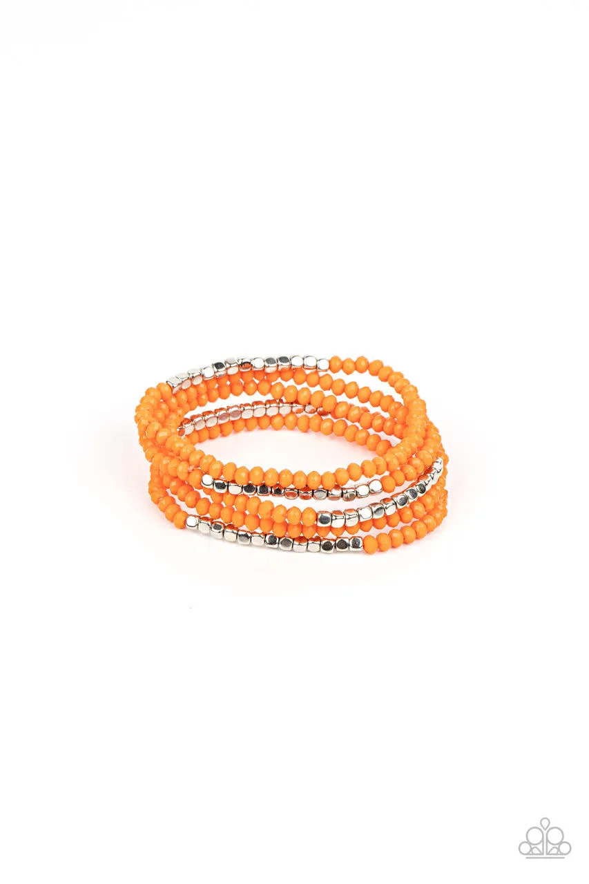 Tulum Trek - Orange - Faceted and Cube Bead Paparazzi Stretchy Bracelet