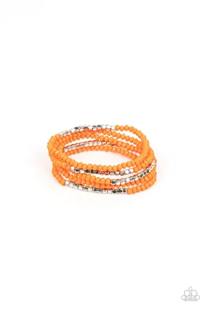 Tulum Trek - Orange - Faceted and Cube Bead Paparazzi Stretchy Bracelet