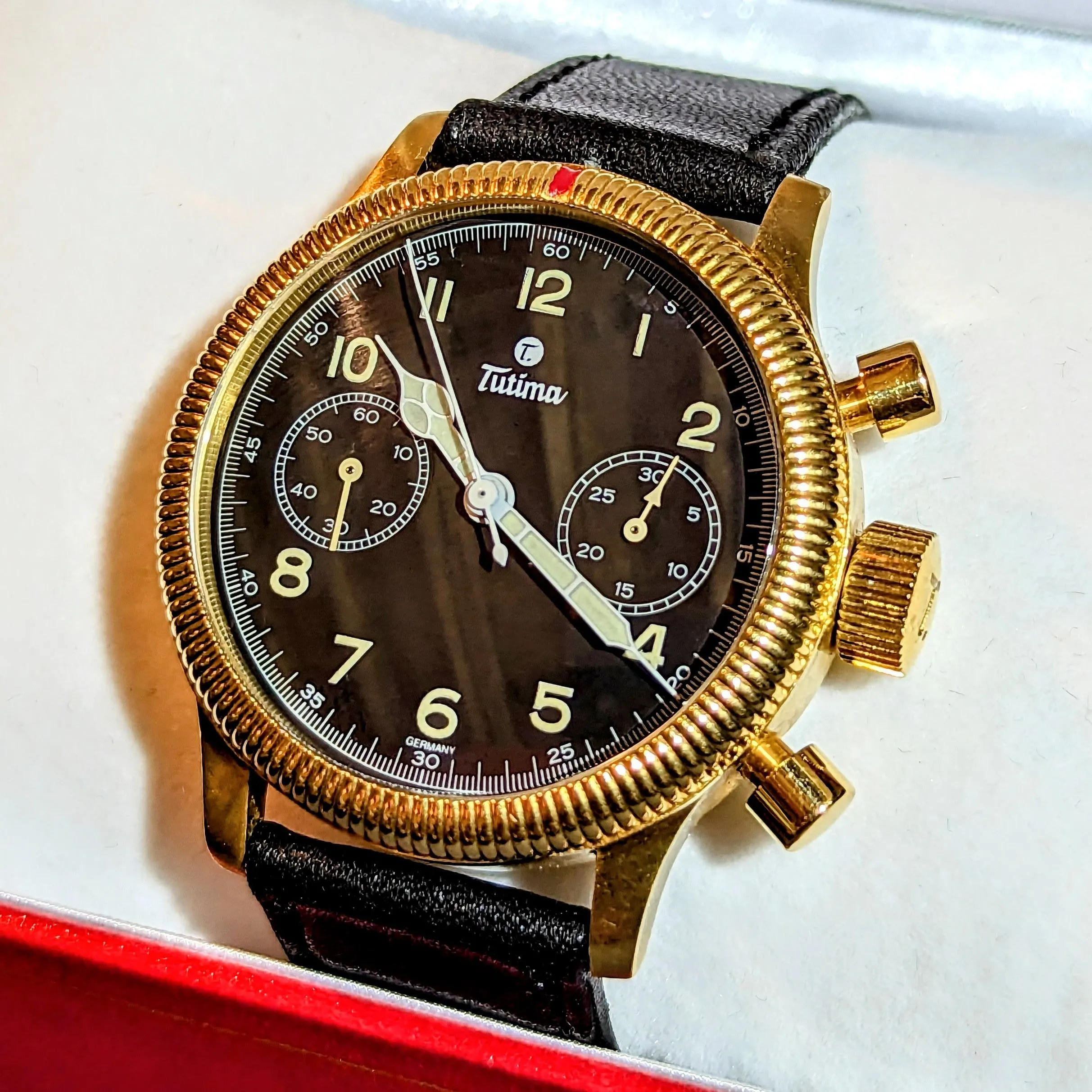 TUTIMA Flieger Chronograph 1941 Wristwatch 18K Yellow GOLD Pilot's Watch Ref. 753-01