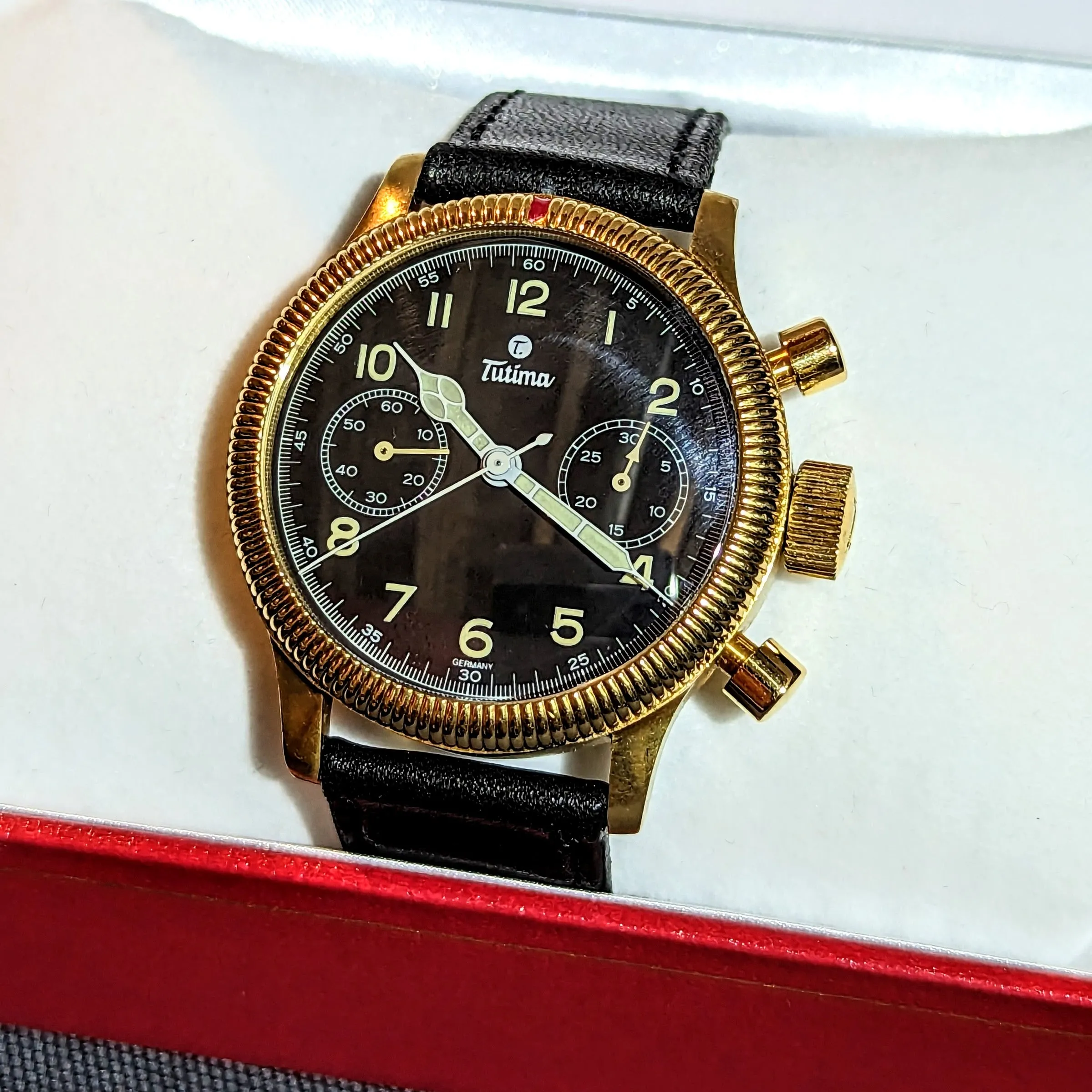 TUTIMA Flieger Chronograph 1941 Wristwatch 18K Yellow GOLD Pilot's Watch Ref. 753-01