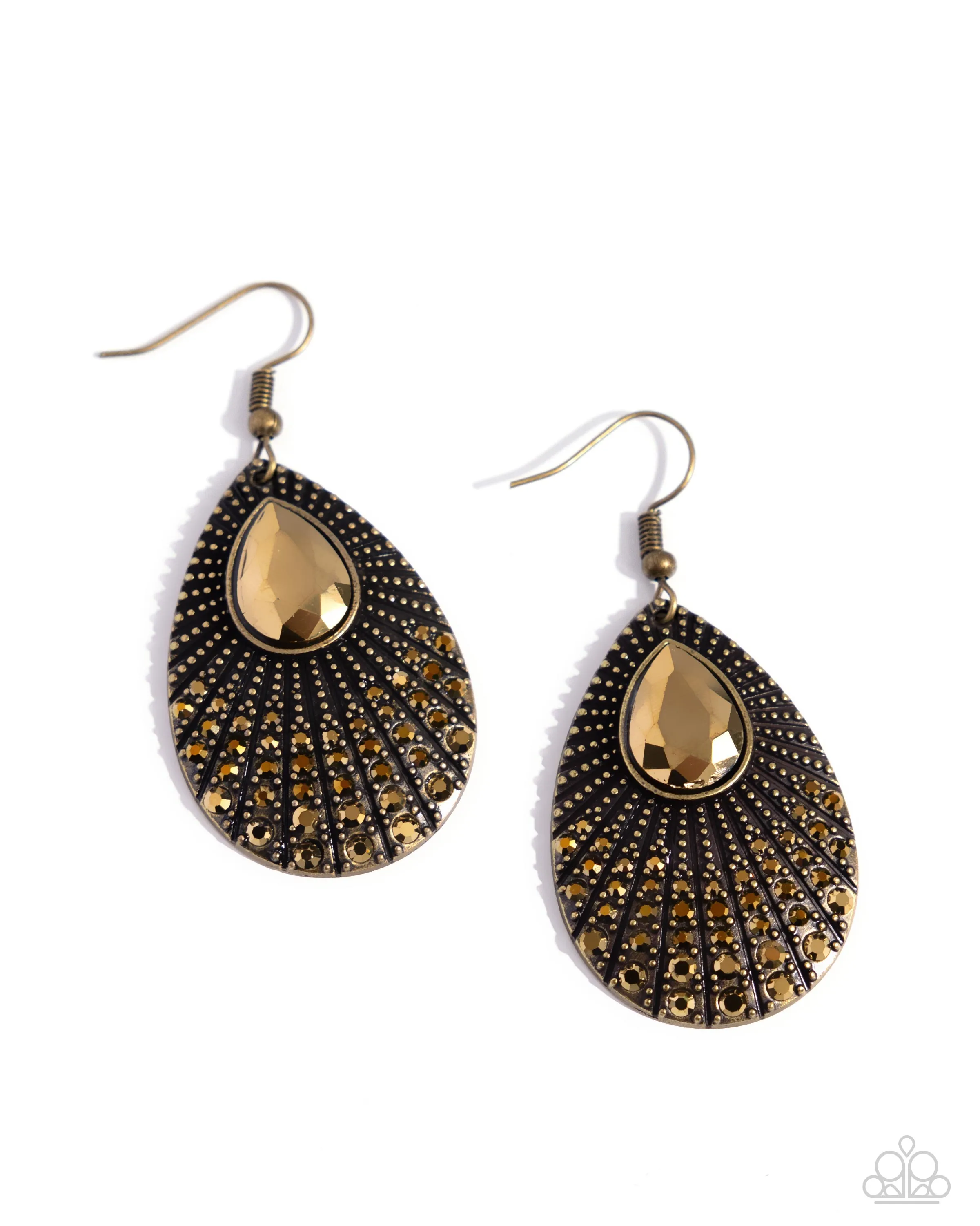 Urban Relic - Brass - Aurum Rhinestone Teardrop Paparazzi Fishhook Earrings