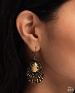 Urban Relic - Brass - Aurum Rhinestone Teardrop Paparazzi Fishhook Earrings