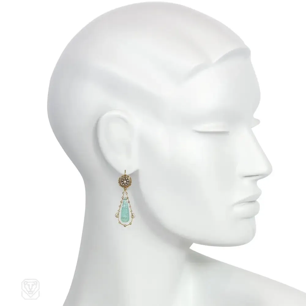 Victorian aquamarine and diamond pendant earrings