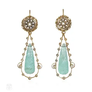 Victorian aquamarine and diamond pendant earrings
