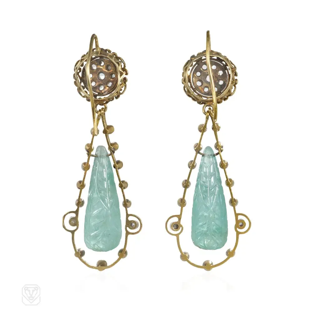 Victorian aquamarine and diamond pendant earrings