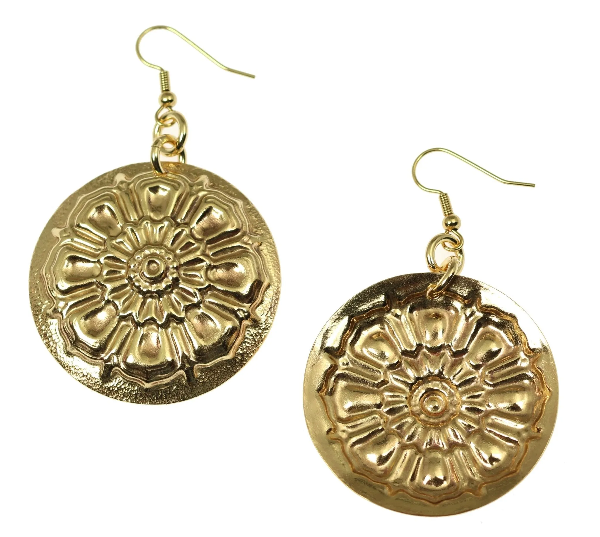 Victorian Button Nu Gold Disc Earrings