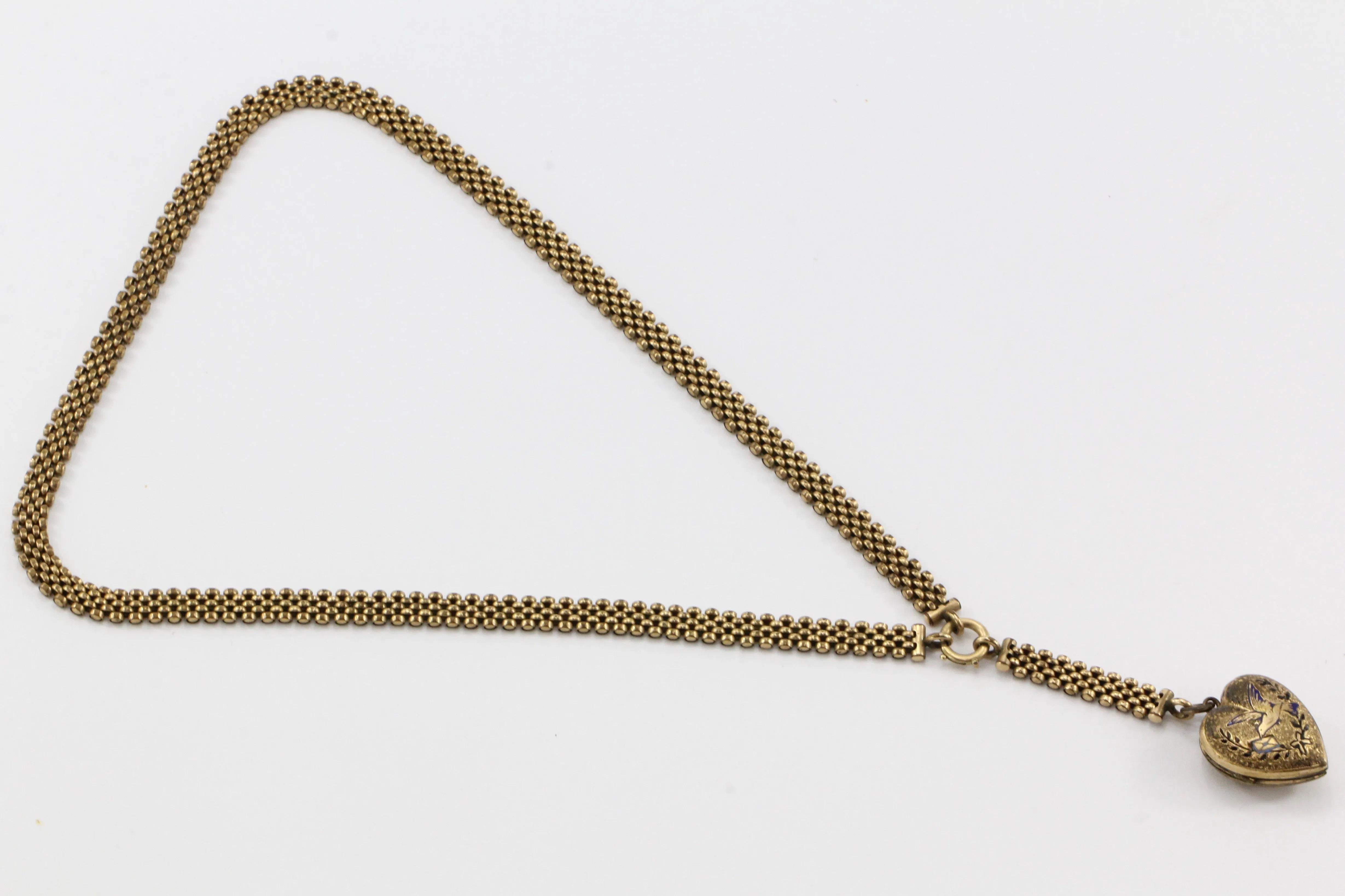 Victorian Gold Filled Dove Carrying Love Letter Heart Locket Necklace c.1880's