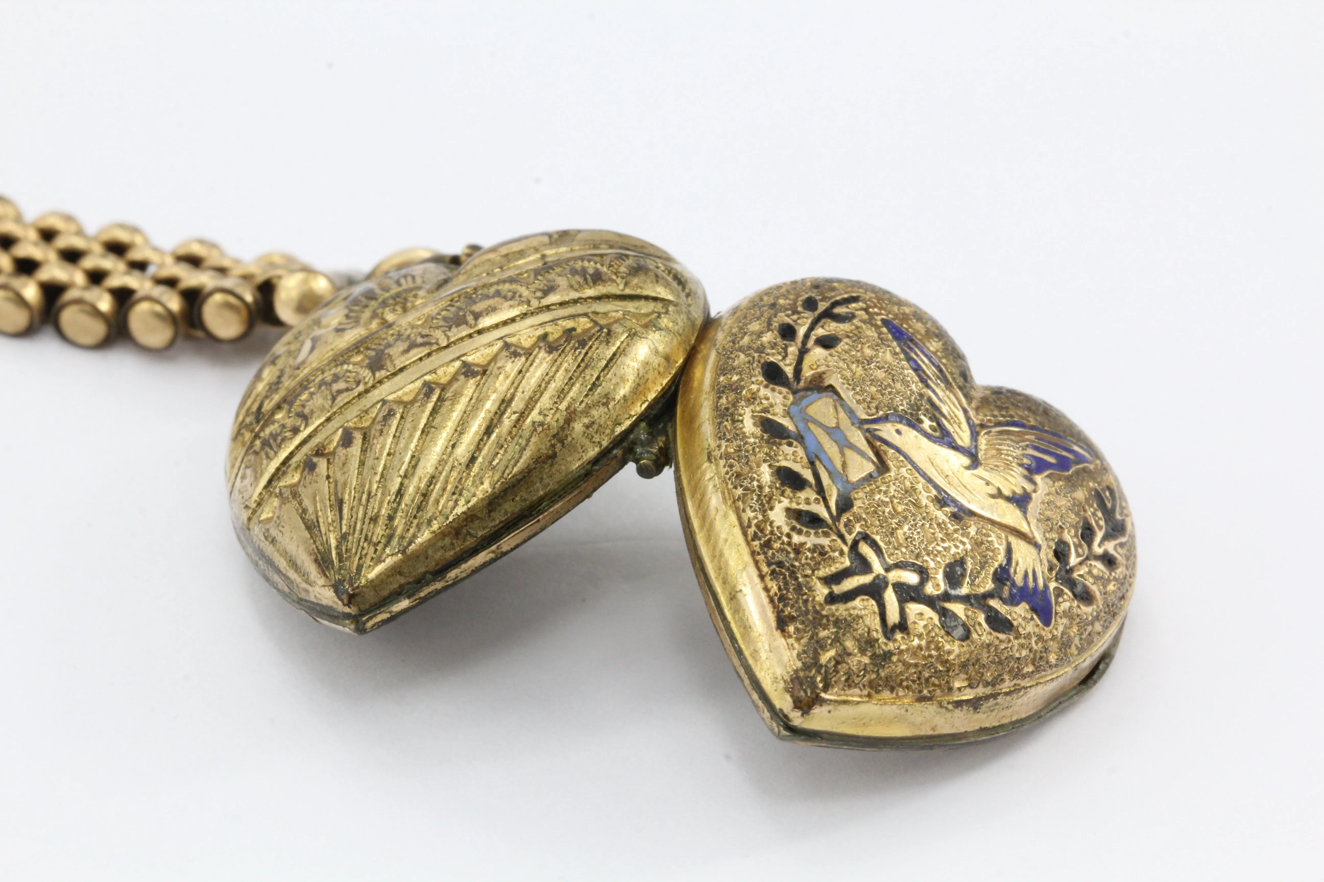 Victorian Gold Filled Dove Carrying Love Letter Heart Locket Necklace c.1880's