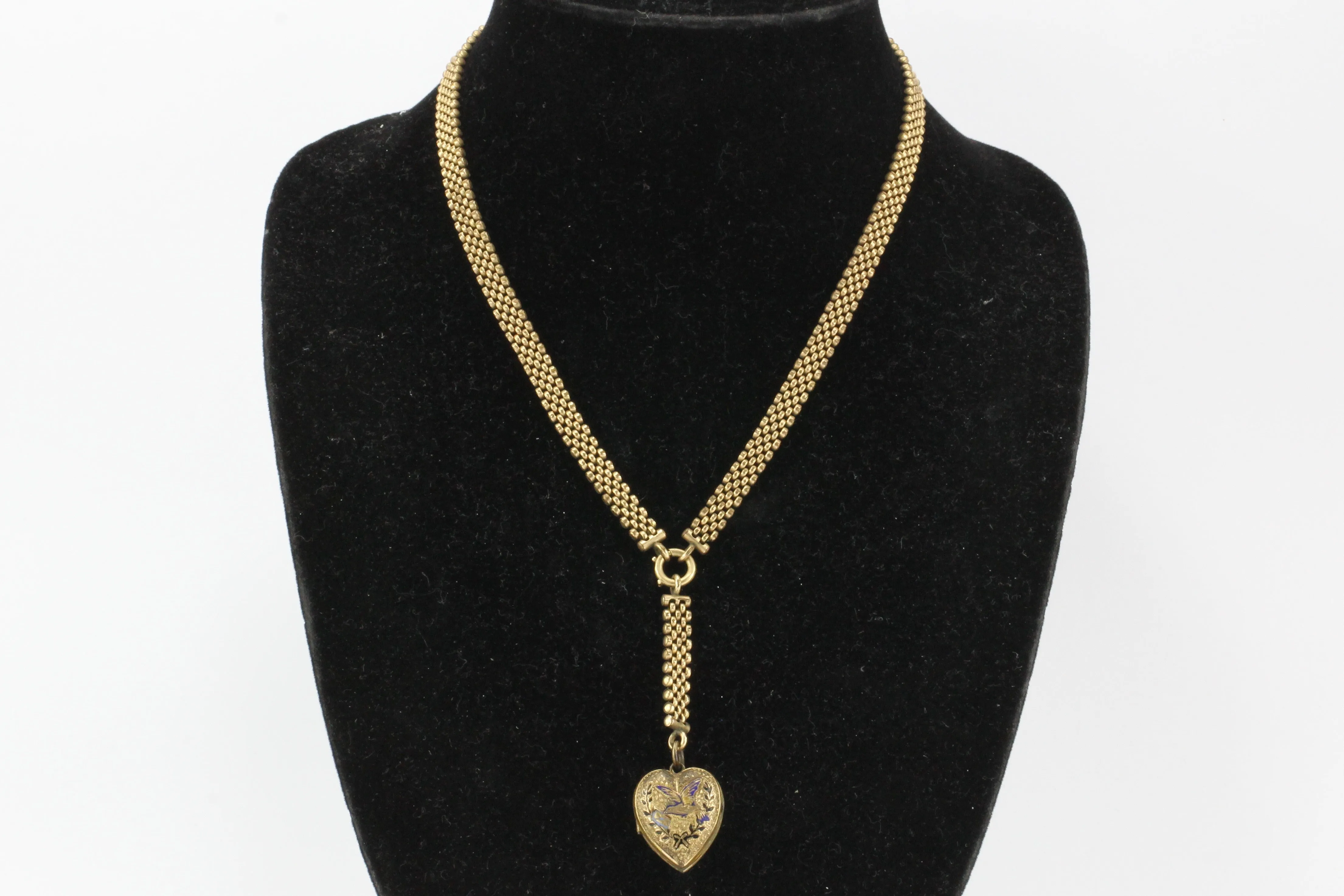 Victorian Gold Filled Dove Carrying Love Letter Heart Locket Necklace c.1880's