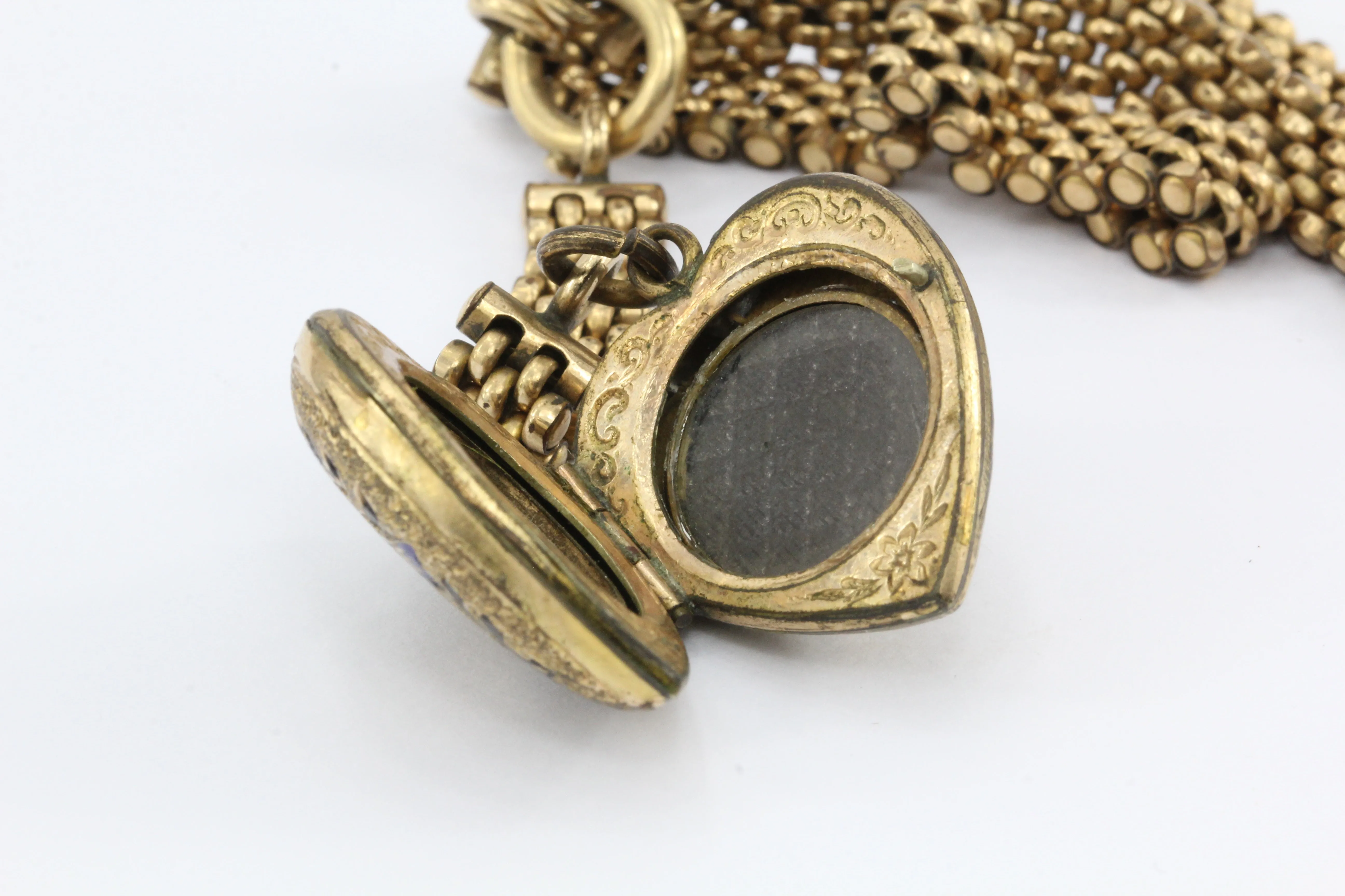 Victorian Gold Filled Dove Carrying Love Letter Heart Locket Necklace c.1880's