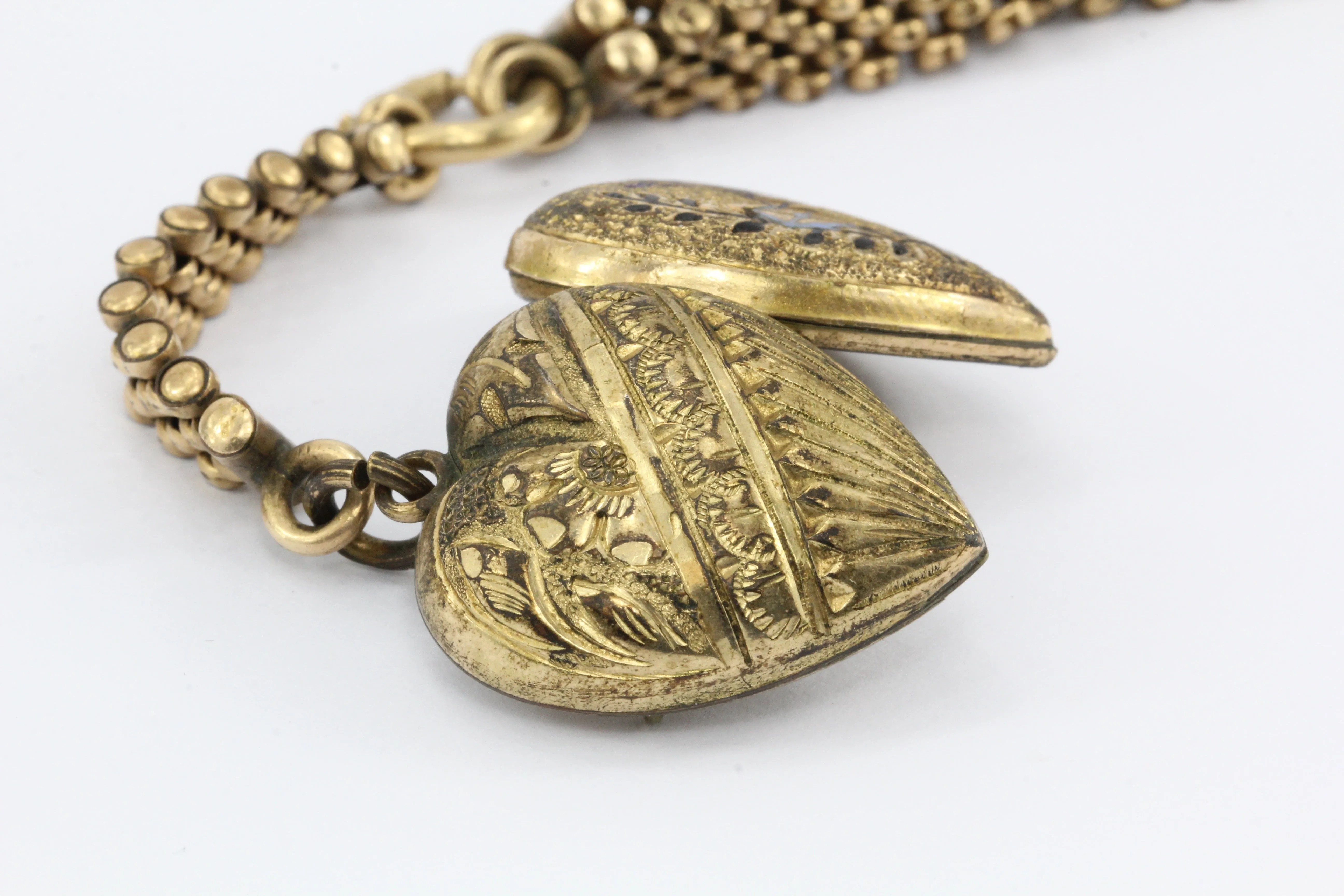 Victorian Gold Filled Dove Carrying Love Letter Heart Locket Necklace c.1880's