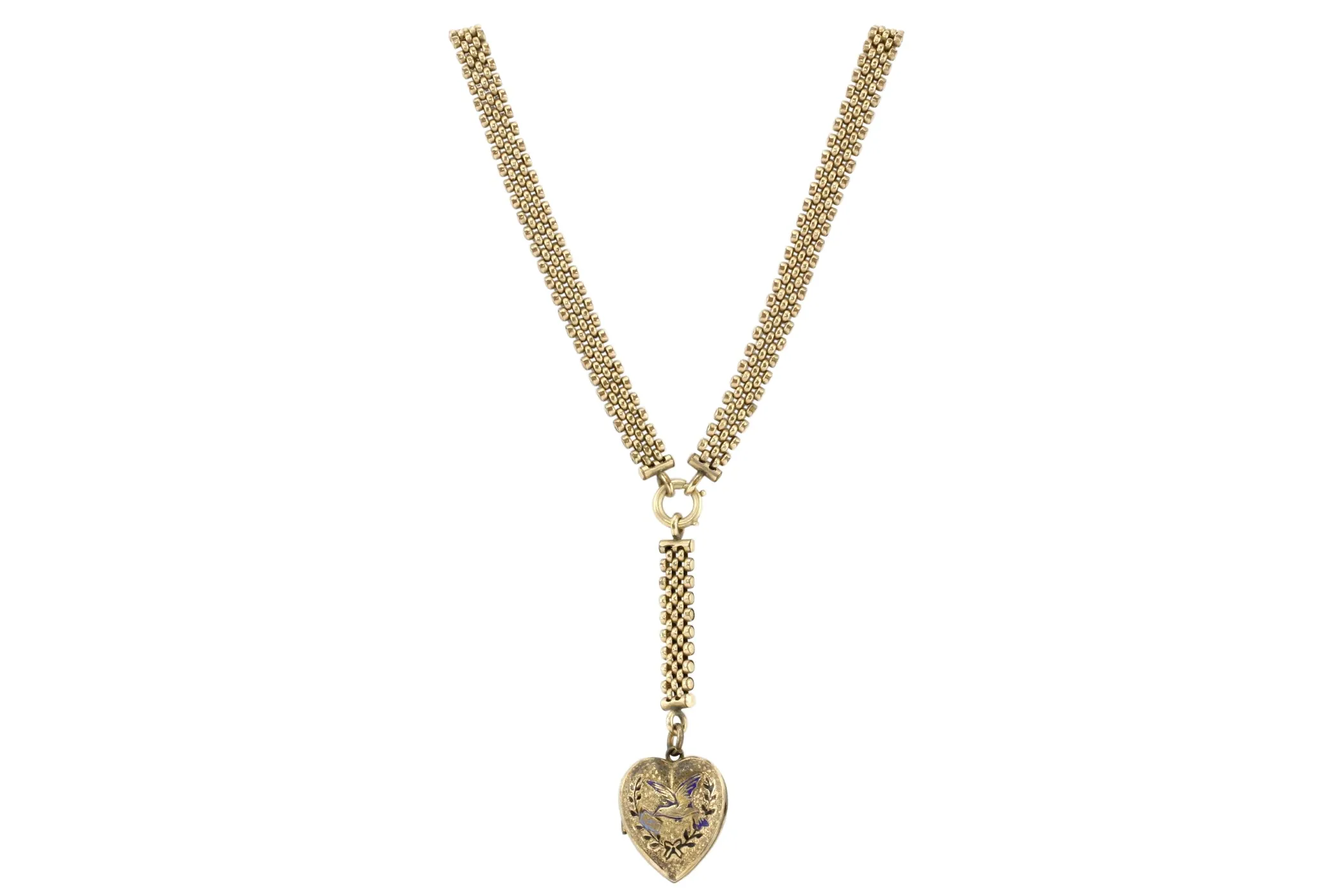Victorian Gold Filled Dove Carrying Love Letter Heart Locket Necklace c.1880's