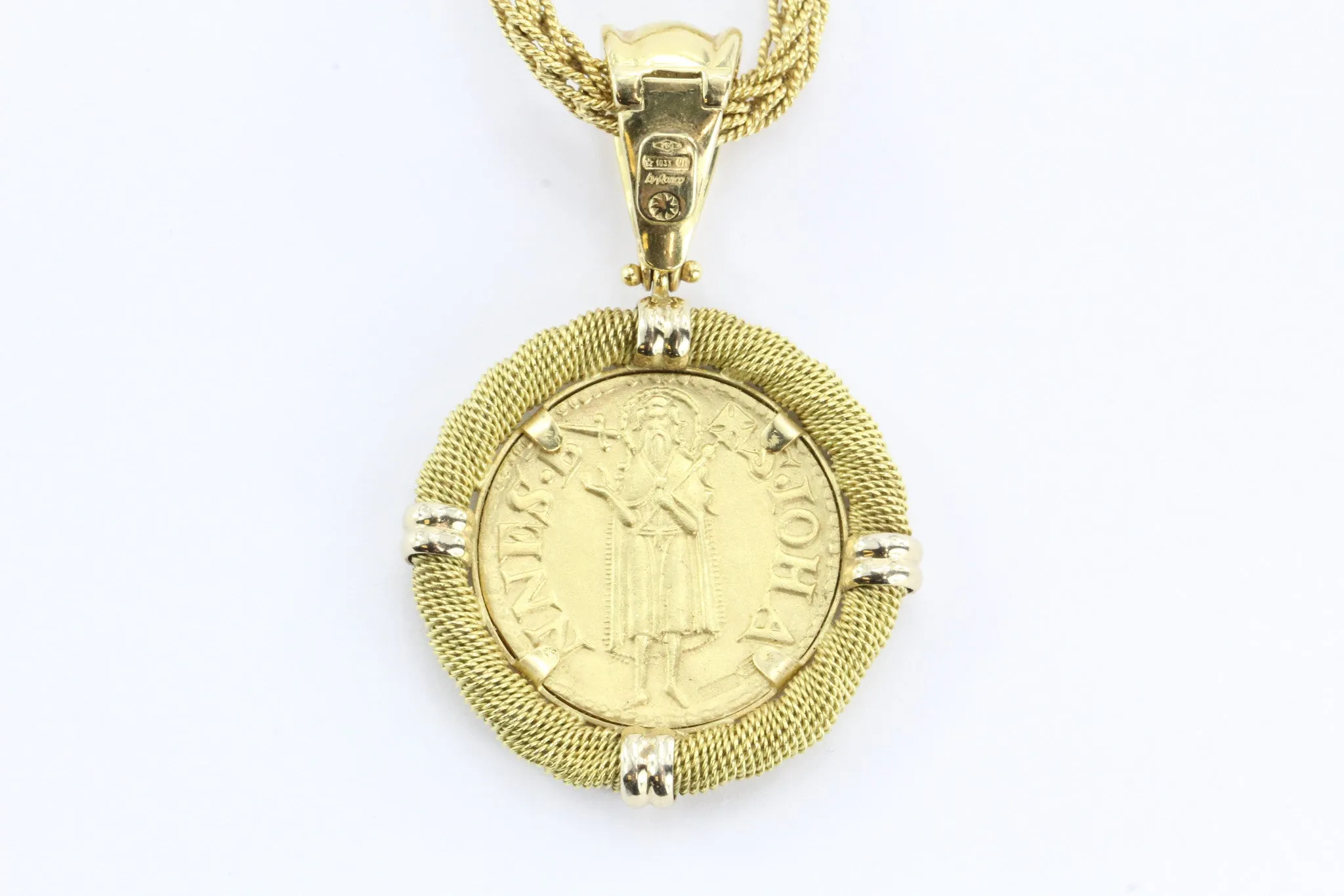 Vintage 18K Gold Ronco & Givori Italy Necklace & Pendant Set w/ .999 Gold Florin