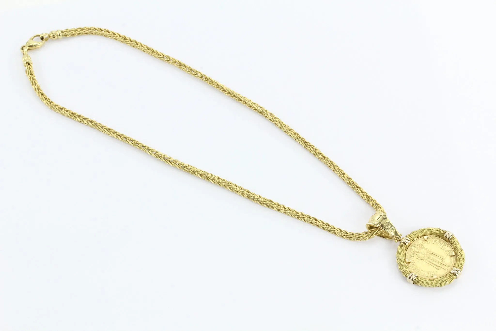 Vintage 18K Gold Ronco & Givori Italy Necklace & Pendant Set w/ .999 Gold Florin