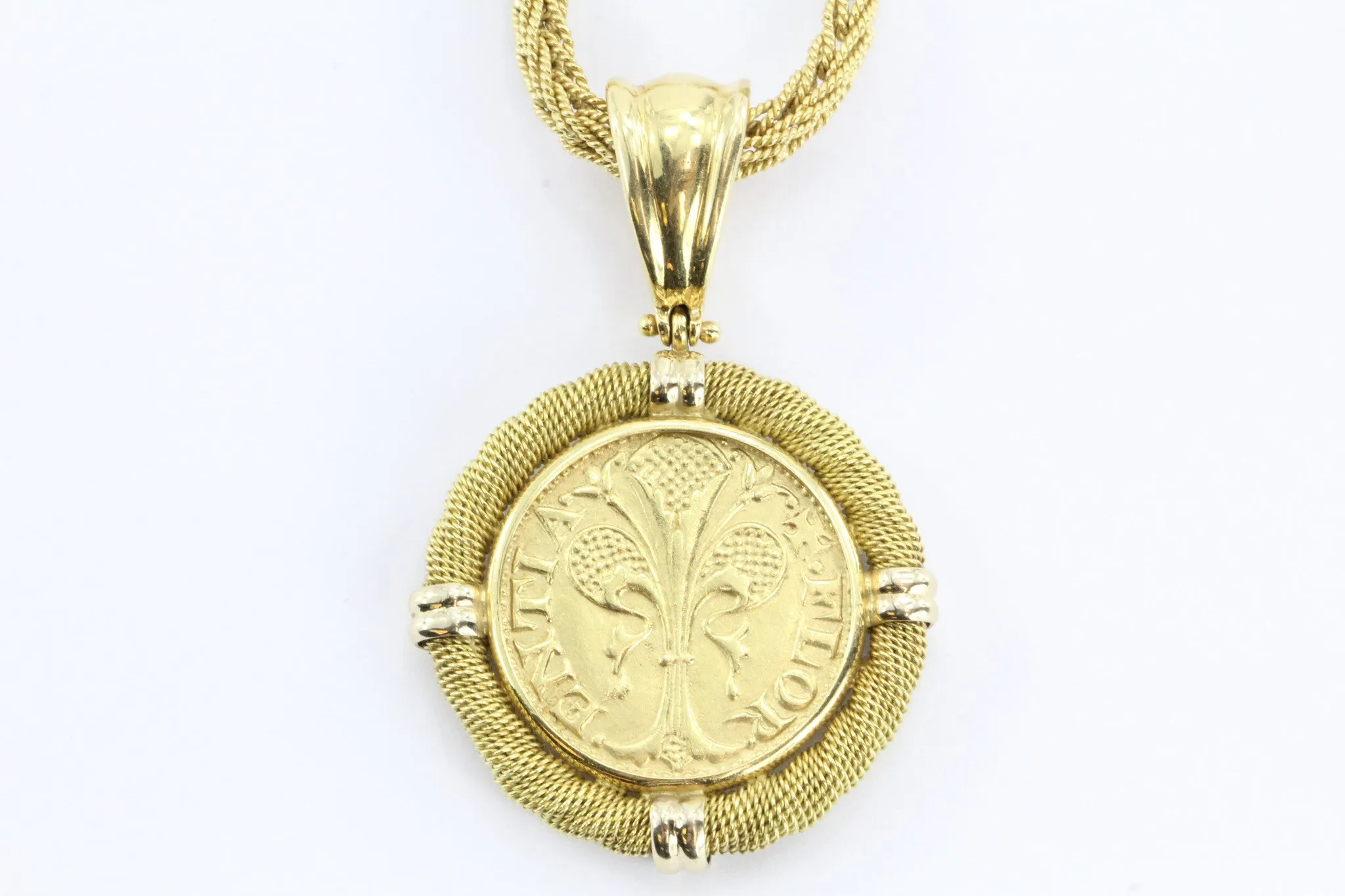 Vintage 18K Gold Ronco & Givori Italy Necklace & Pendant Set w/ .999 Gold Florin