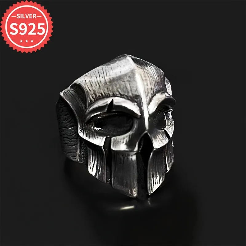 Vintage 925 Silver Skull Helmet Ring Adjustable Open Band